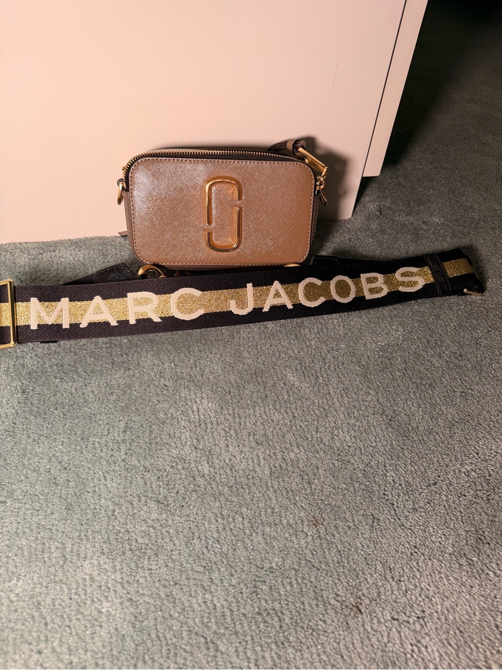 Marc Jacobs Tan/Brown Saffiano Leather Snapshot Camera Bag with Logo Strap